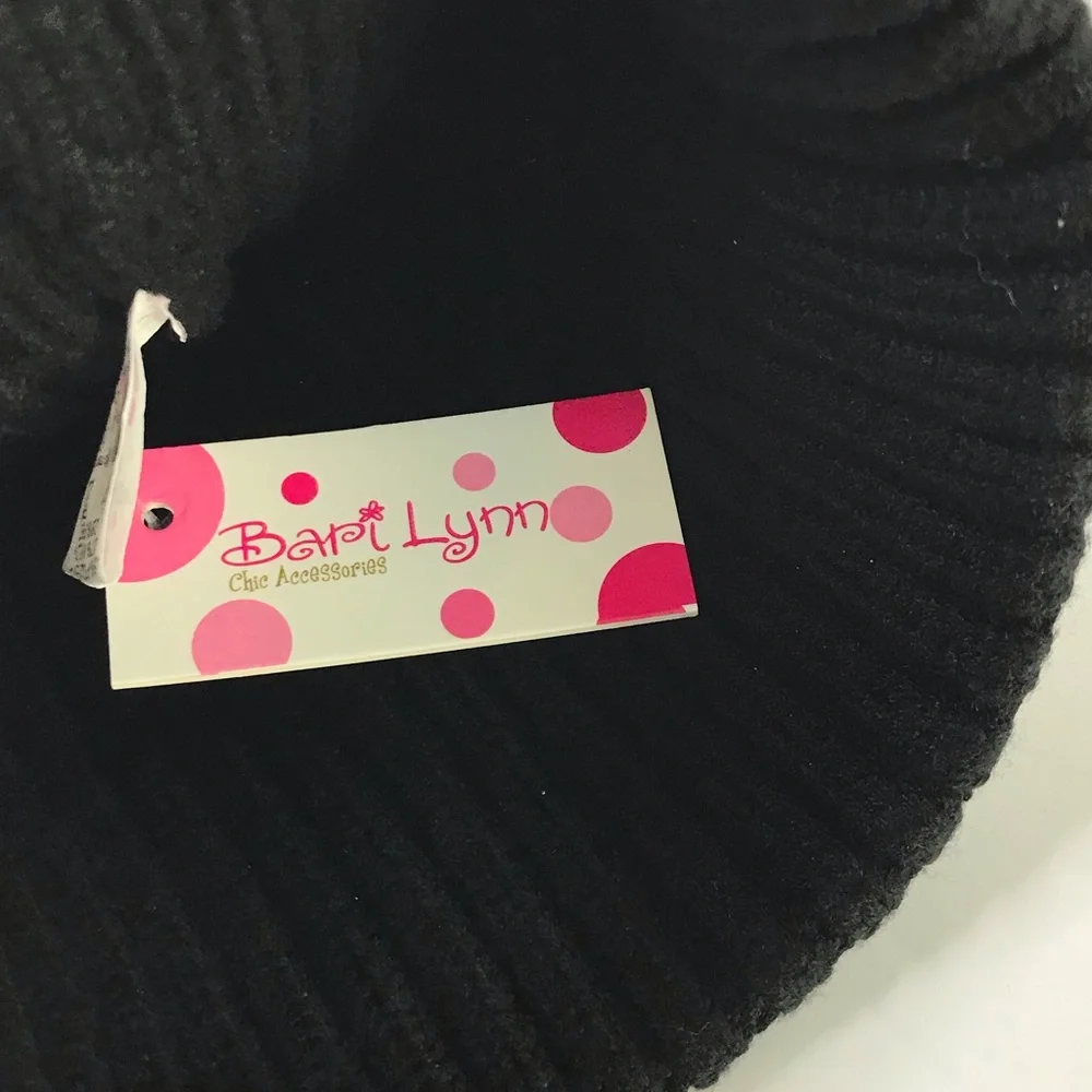 BARI LYNN Black Knit Beanie NEW Knit Hat With Faux Pearls